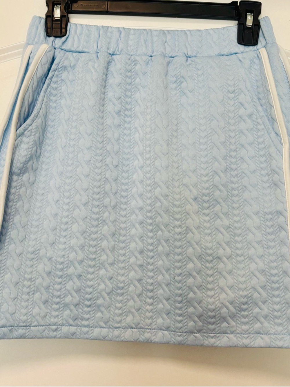 Baby Blue Quilted Mini Skirt with Cream Trim